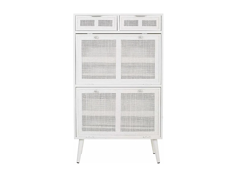 Sapateira de madeira branca e malha 70x32x120