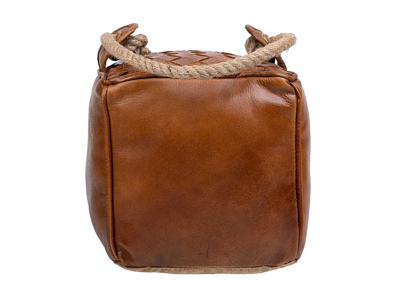 Fermaporta in pelle marrone e corda 20x20x20h