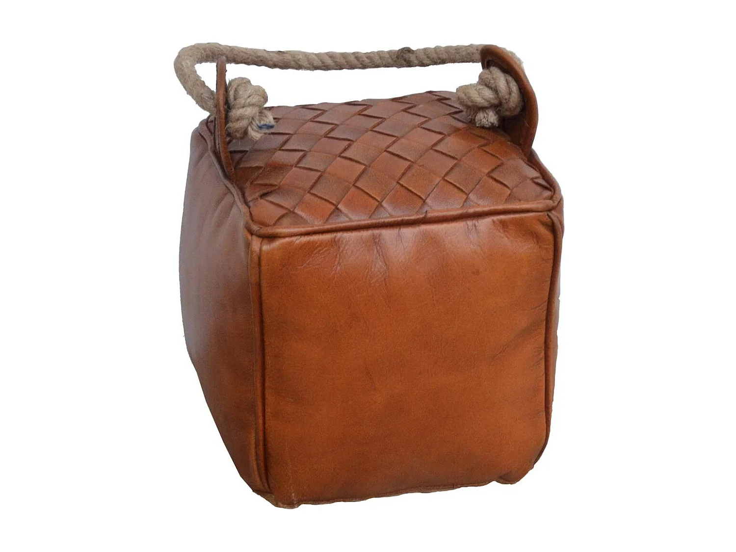 Brauner Türstopper aus Leder und Seil, 20x20x20h cm