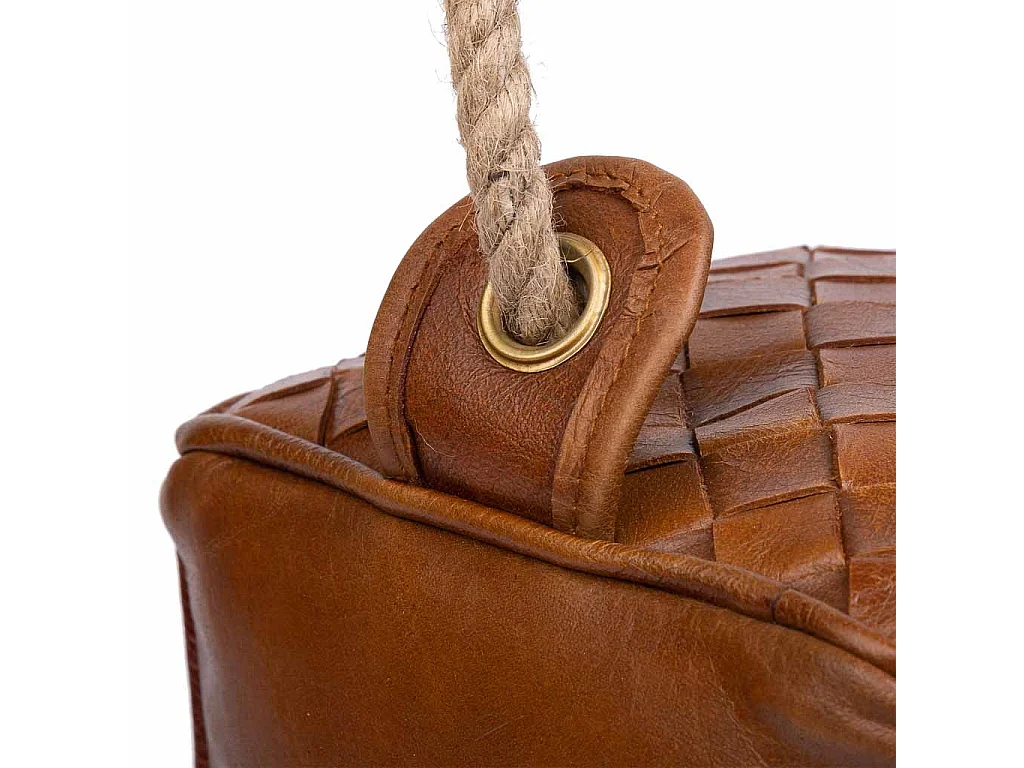 Tope de puerta de piel y cuerda marrón 20x20x20