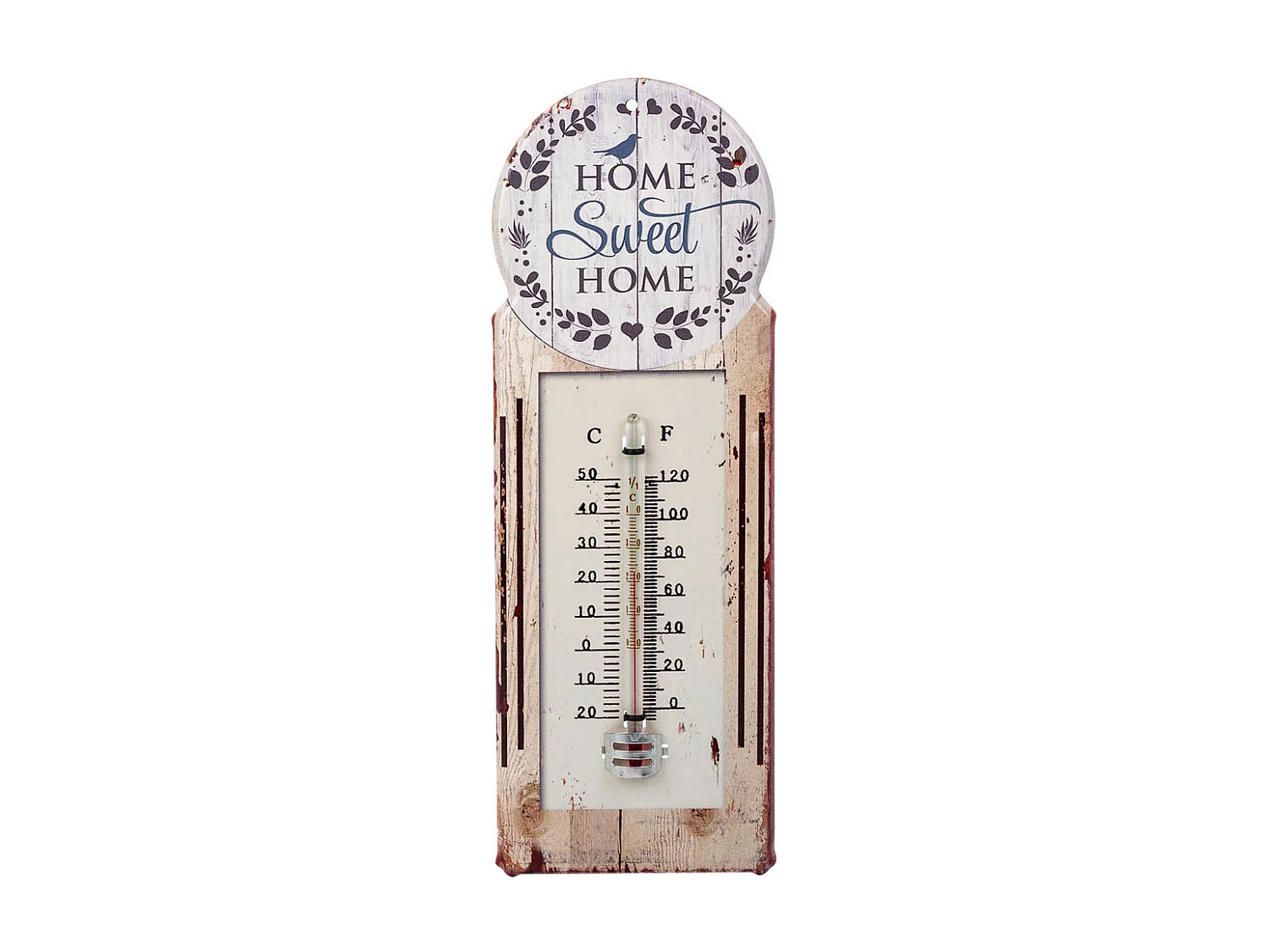 Termômetro de parede em metal branco 29x10x1