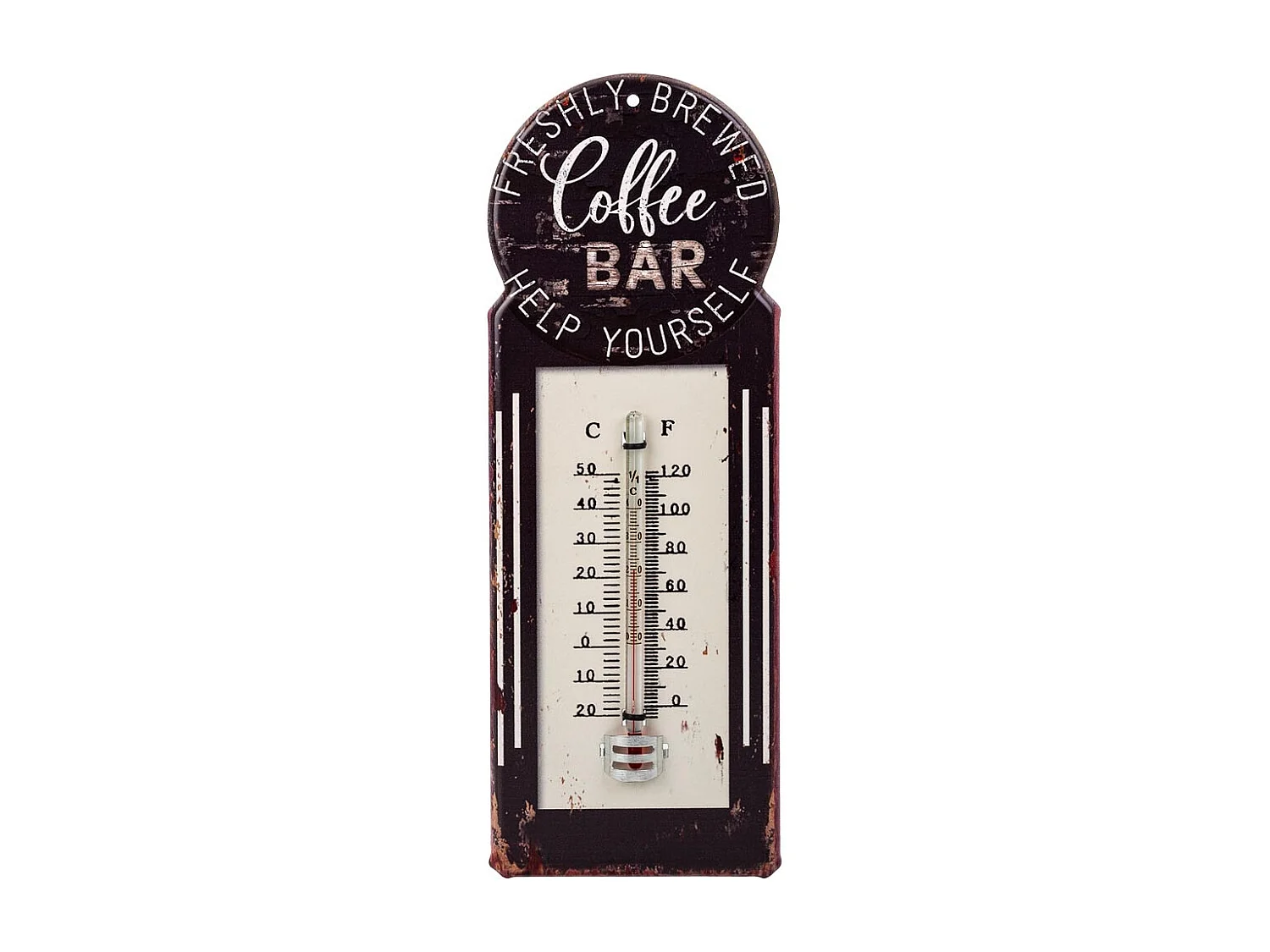Schwarzes Metallwandthermometer 29x10x1h cm