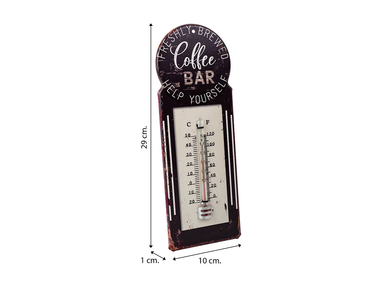 Schwarzes Metallwandthermometer 29x10x1h cm