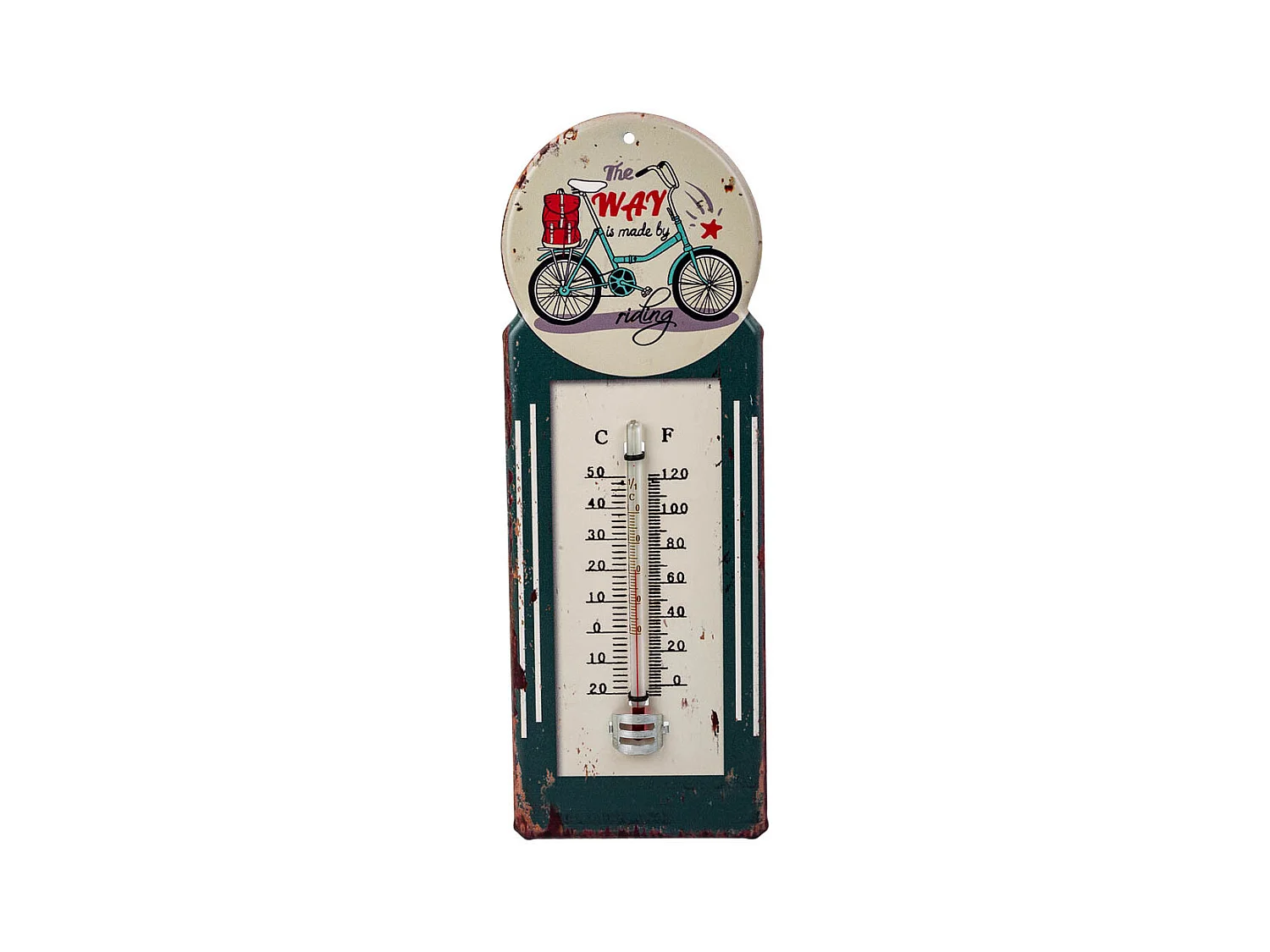 Thermomètre mural en métal vert 29x10x1h