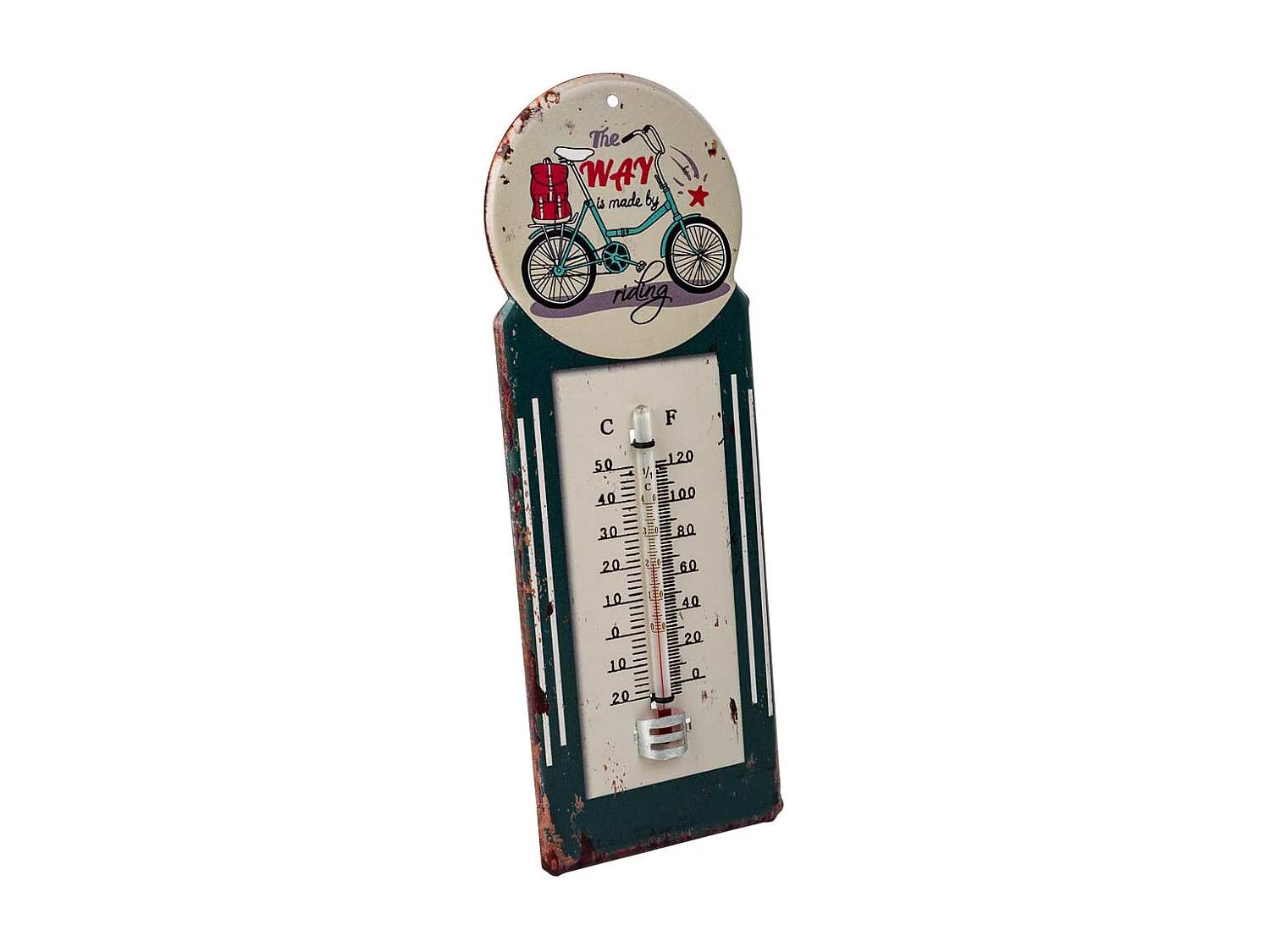 Grünes Metallwandthermometer 29x10x1h cm