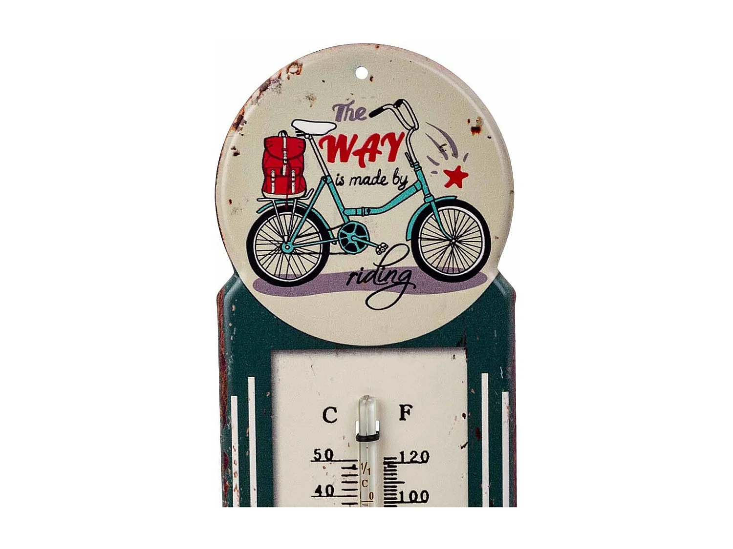 Grünes Metallwandthermometer 29x10x1h cm