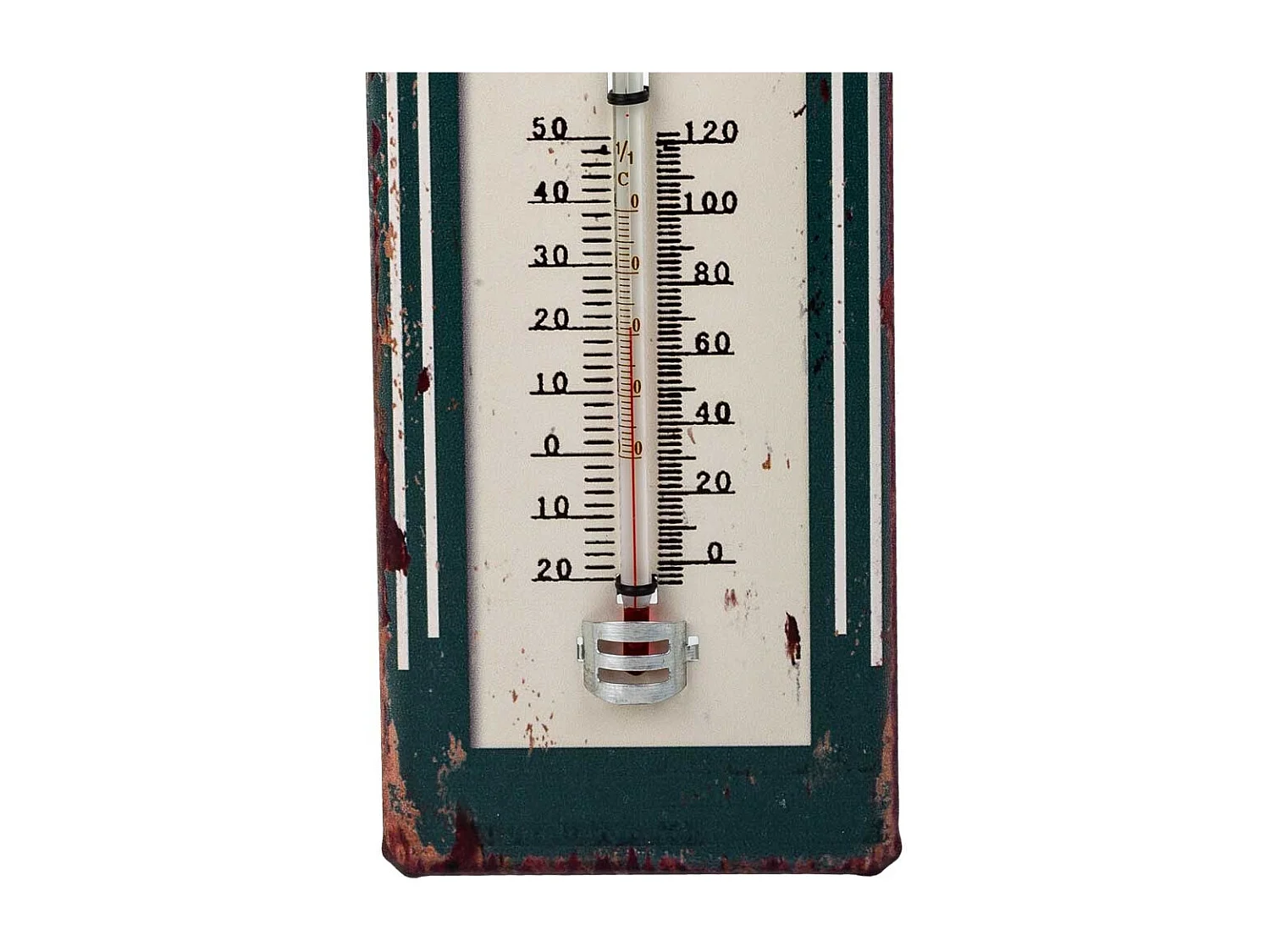 Grünes Metallwandthermometer 29x10x1h cm