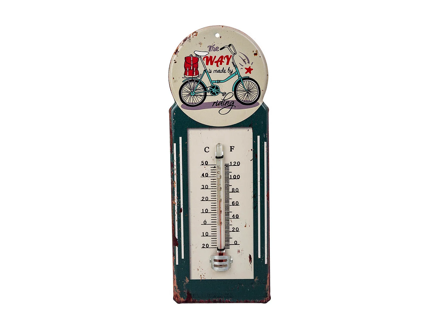Grünes Metallwandthermometer 29x10x1h cm