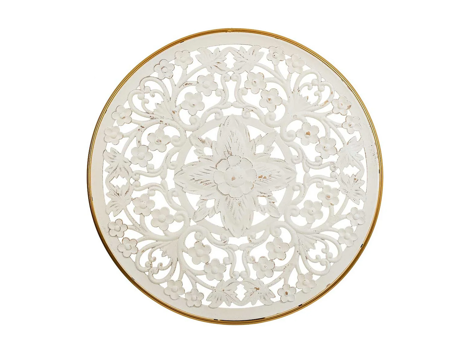 Painel decorativo de madeira entalhada branca 87x3x87