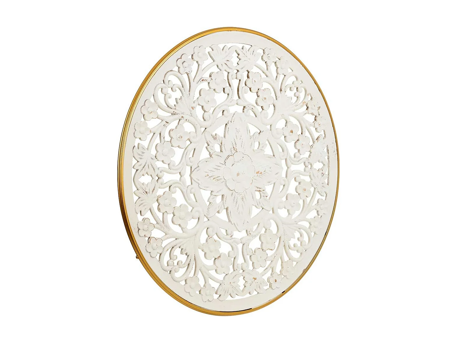 Painel decorativo de madeira entalhada branca 87x3x87