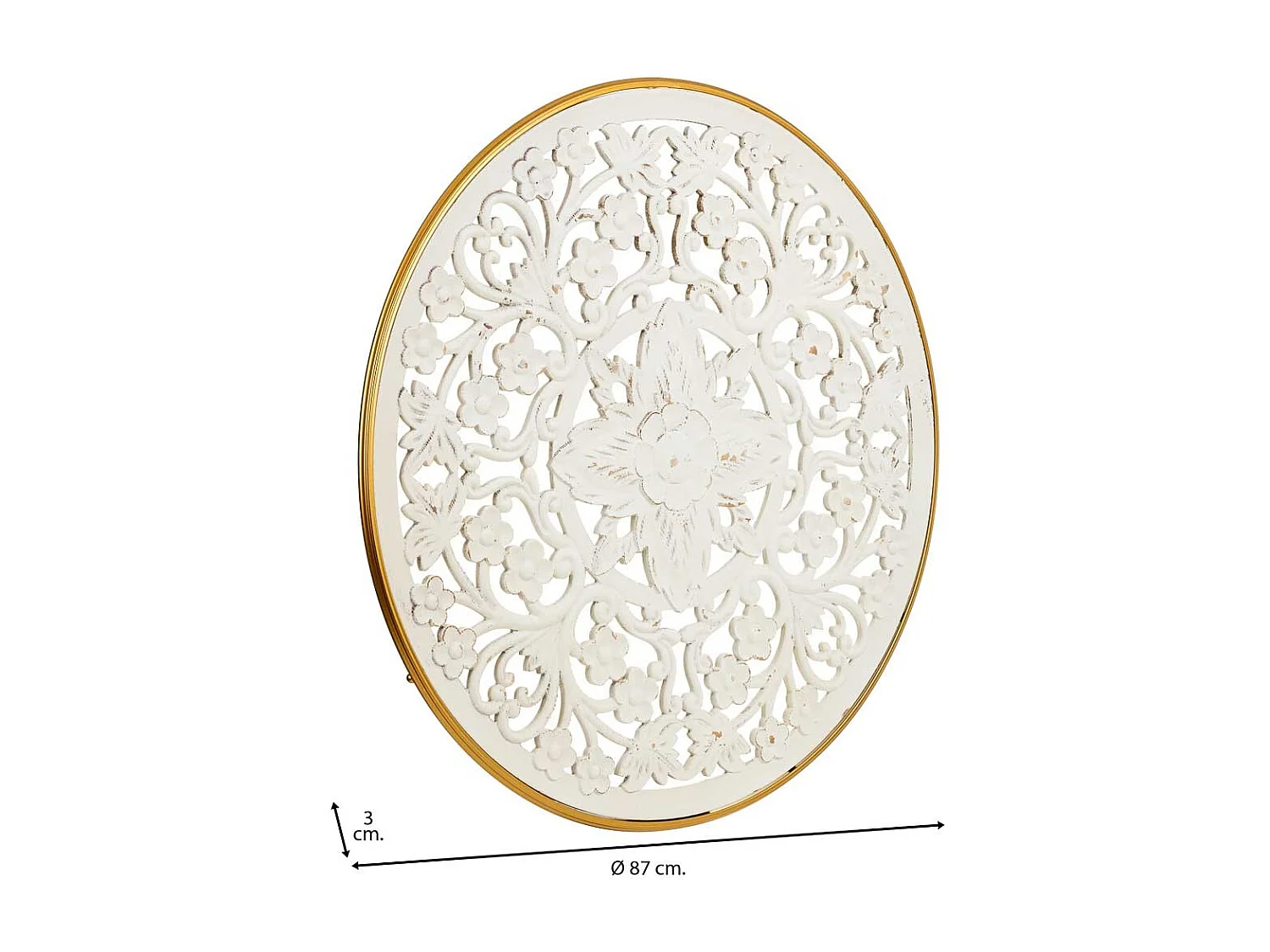 Painel decorativo de madeira entalhada branca 87x3x87