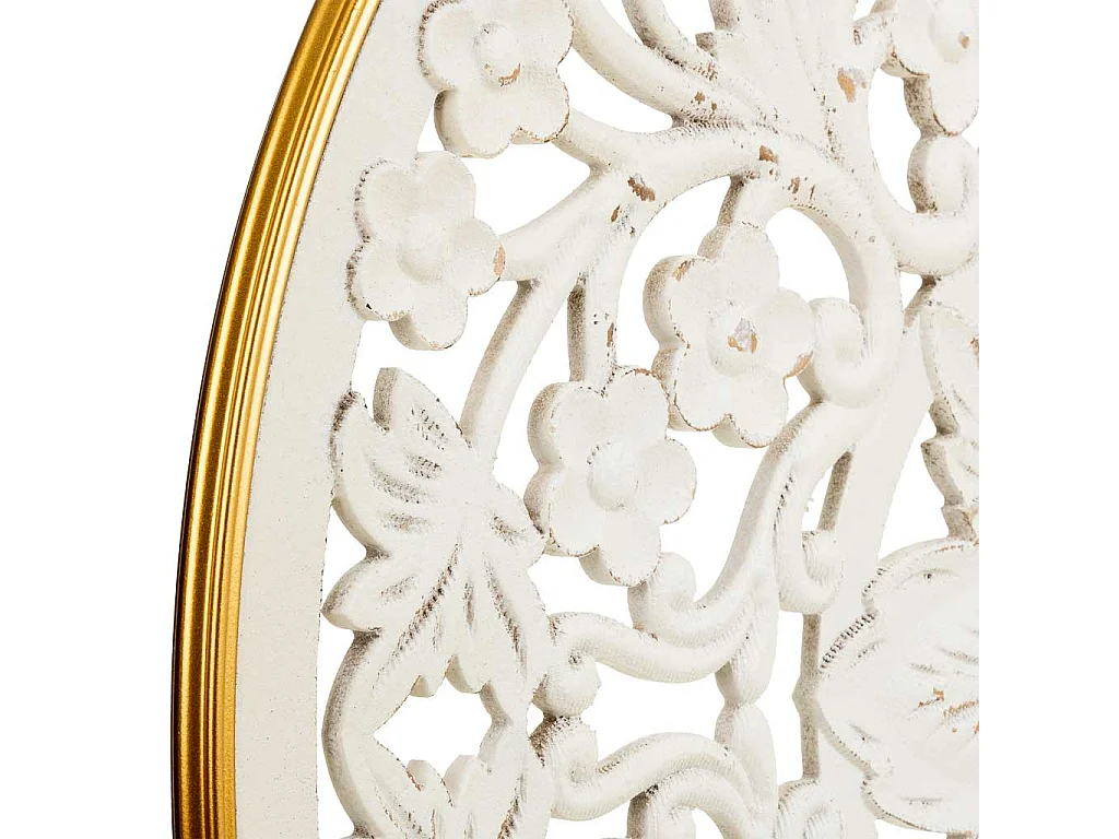 Painel decorativo de madeira entalhada branca 87x3x87