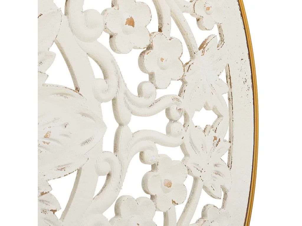 Painel decorativo de madeira entalhada branca 87x3x87