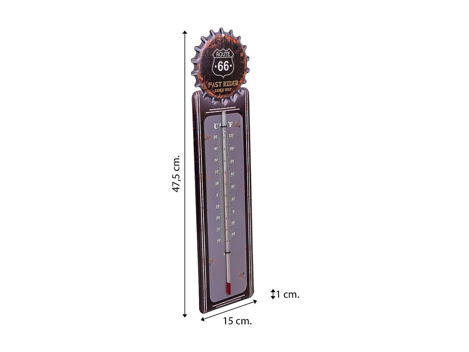 Wandthermometer aus schwarzem Metall, 47,5 x 15 x 1 h cm