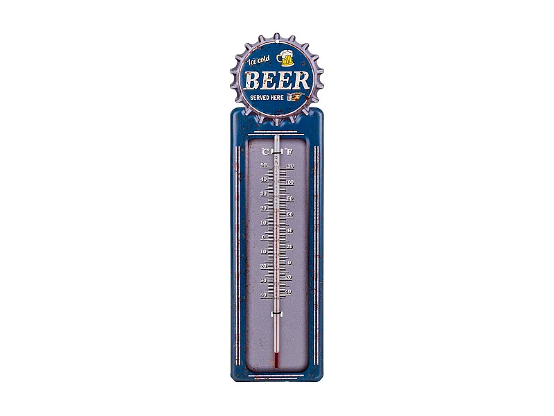 Blaues Metallwandthermometer 47,5x15x1h cm
