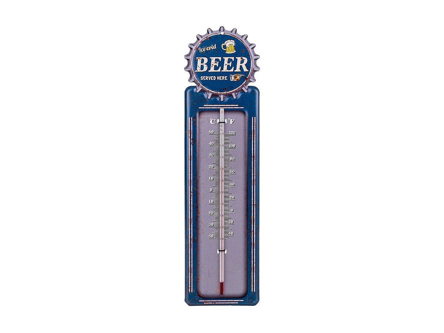 Blaues Metallwandthermometer 47,5x15x1h cm