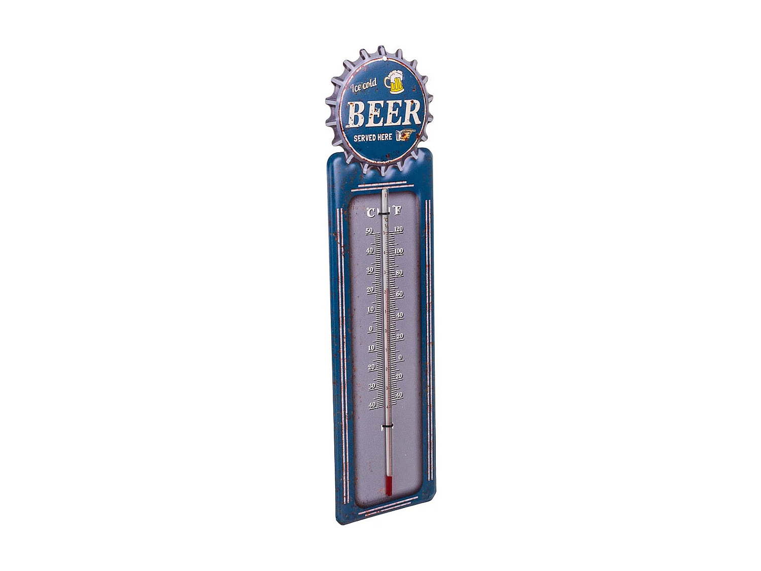 Blaues Metallwandthermometer 47,5x15x1h cm