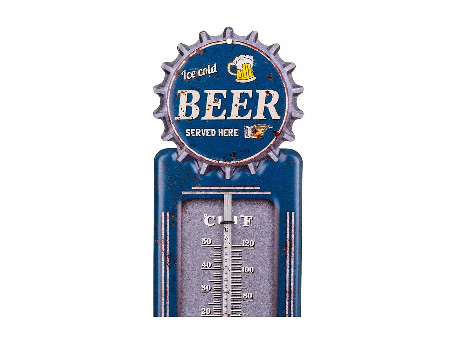 Blaues Metallwandthermometer 47,5x15x1h cm