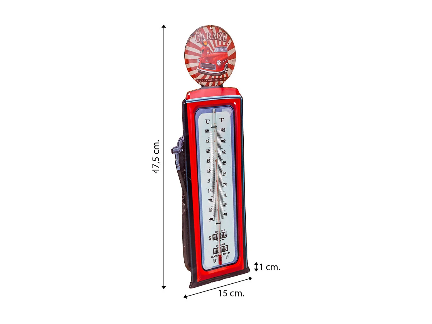 Termometro de pared de metal rojo 47,5x15x1