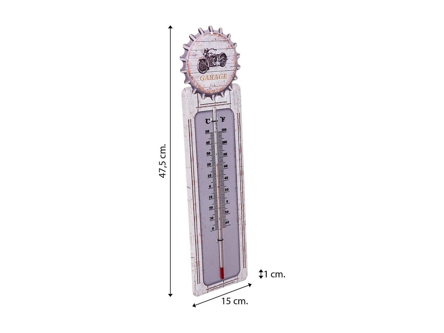 Wandthermometer aus weißem Metall, 47,5 x 15 x 1 h cm