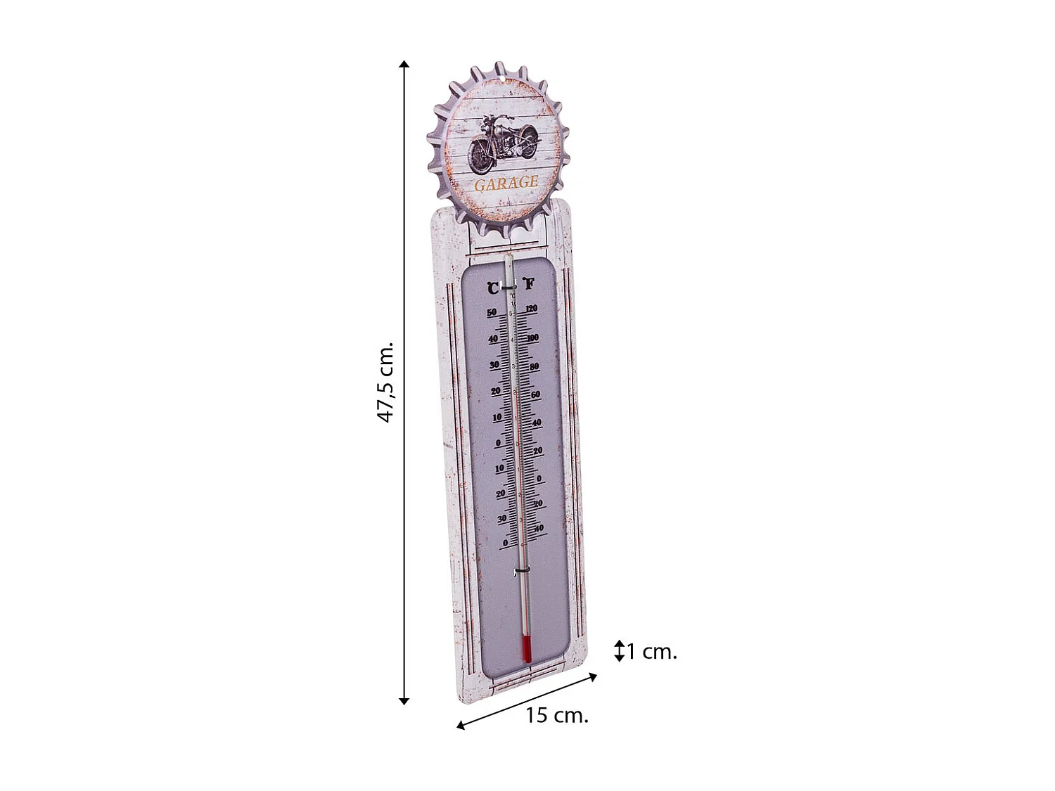 Wandthermometer aus weißem Metall, 47,5 x 15 x 1 h cm