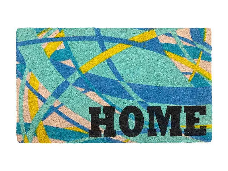 Paillasson en coco motif bleu et jaune 45x75h
