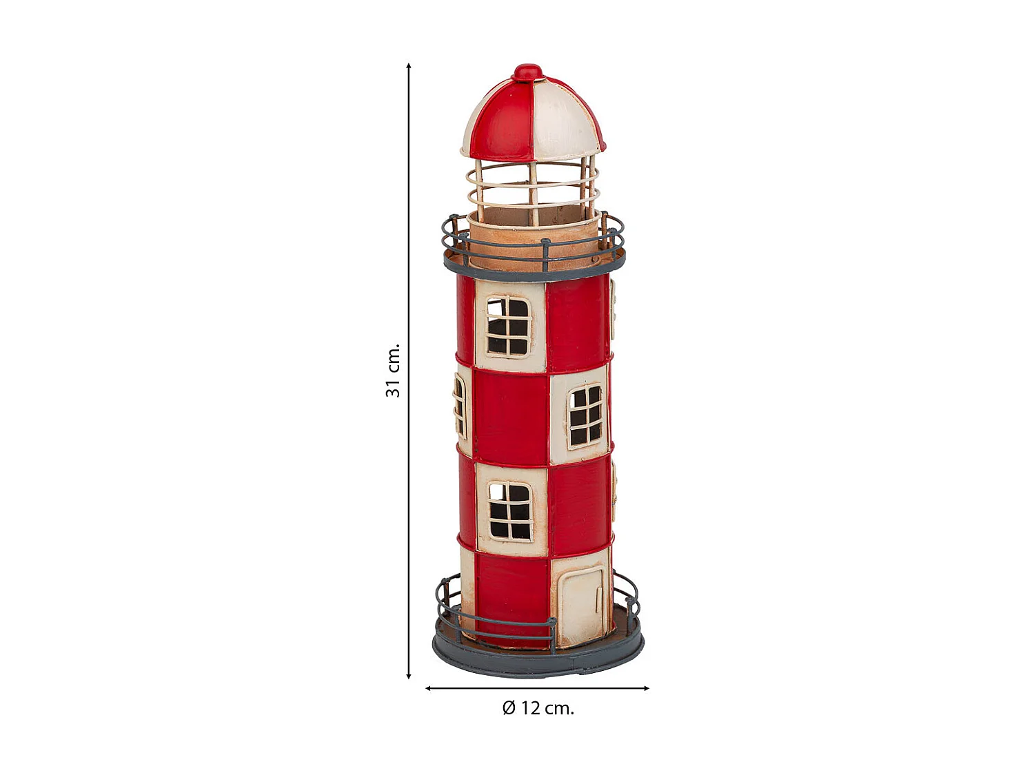 Rotes Metallsparschwein Leuchtturm 12x12x31h cm