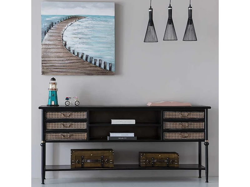 Leuchtturmblaues Sparschwein aus Metall, 13,5 x 12 x 30 h cm