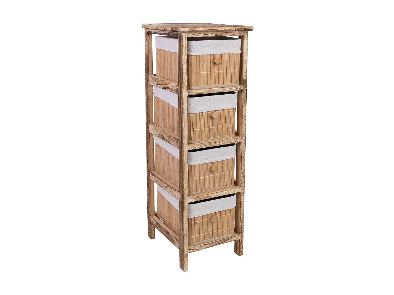 Cómoda de madeira com 4 gavetas forradas a bambu 26x32x81