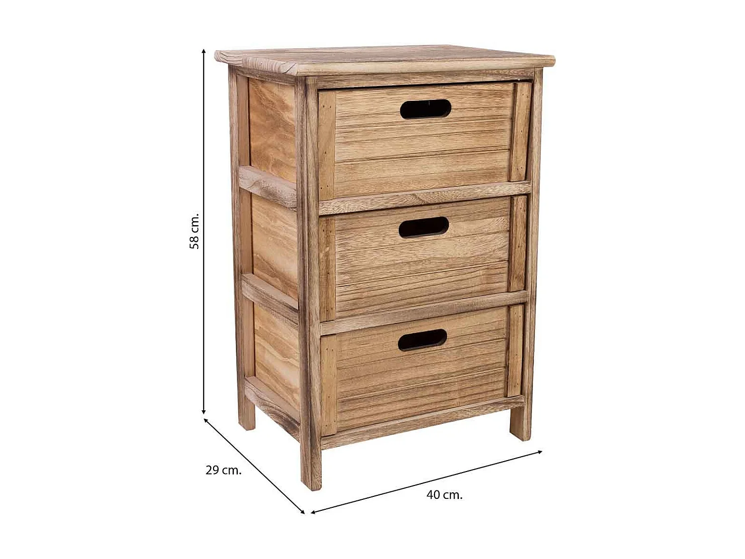Cómoda de madeira com 3 gavetas de madeira 40x29x58