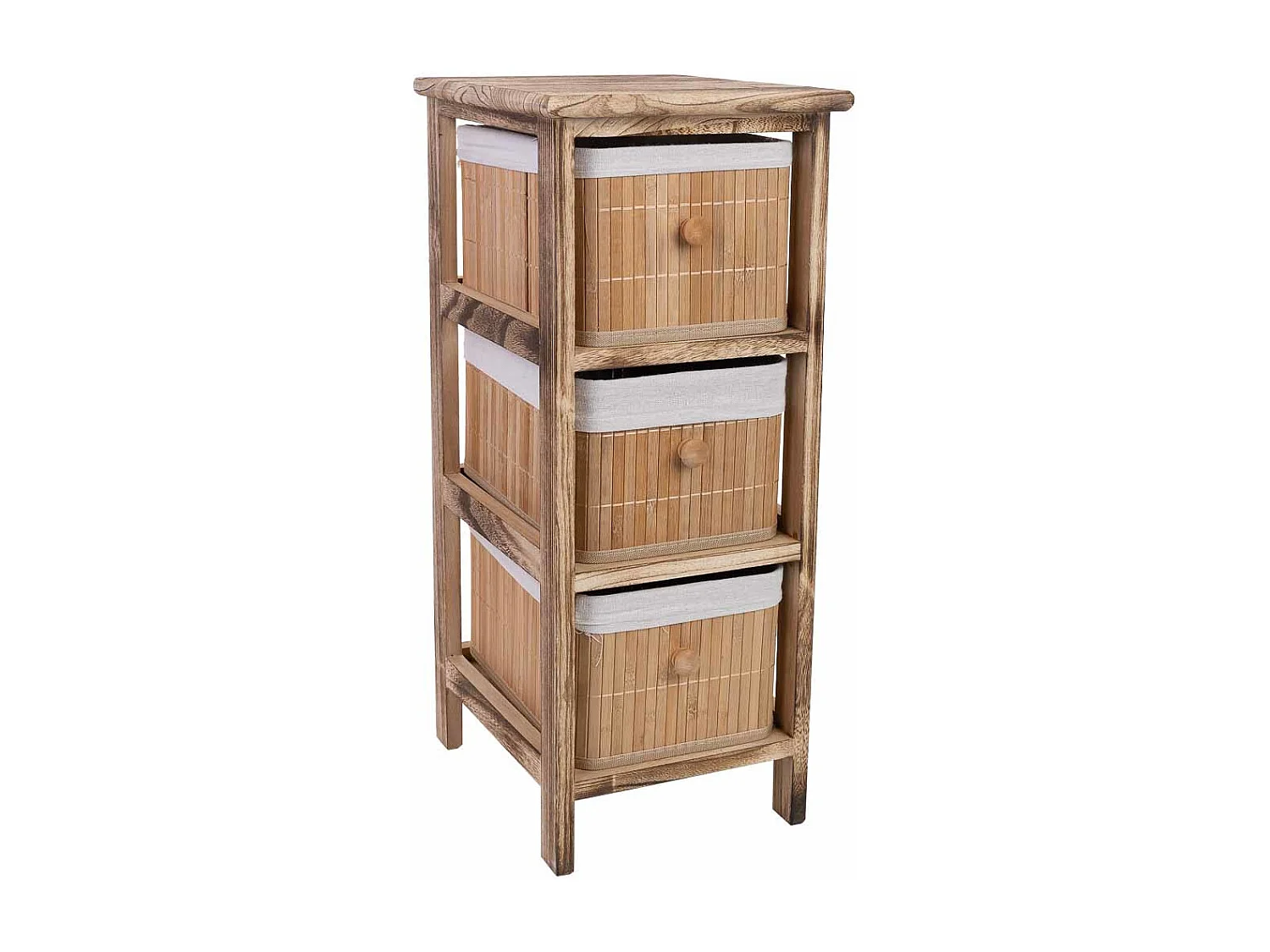 Cómoda de madeira com 3 gavetas forradas a bambu 26x32x63