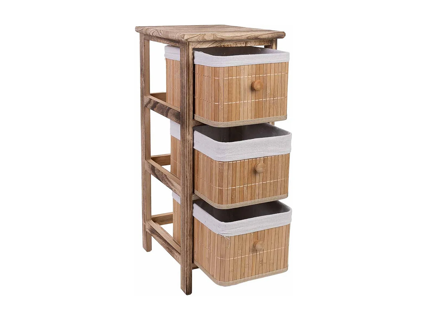 Cómoda de madeira com 3 gavetas forradas a bambu 26x32x63