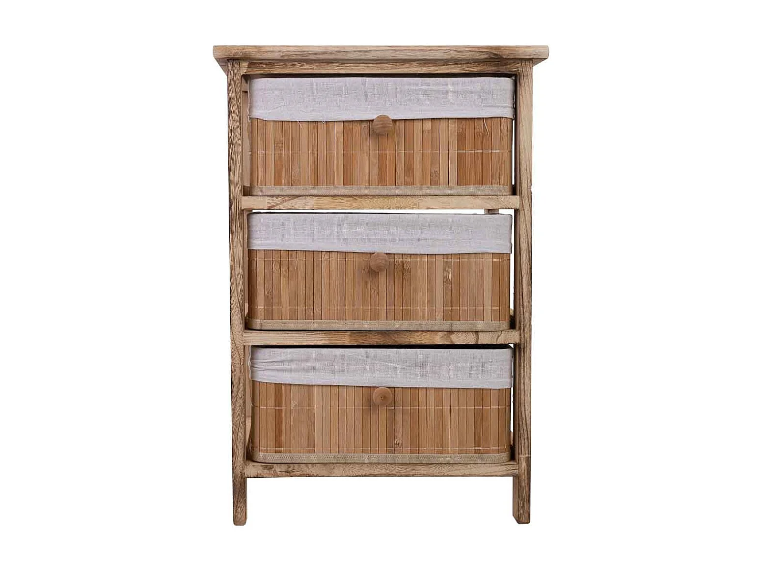 Cómoda de madeira com 3 gavetas forradas a bambu 40x29x58