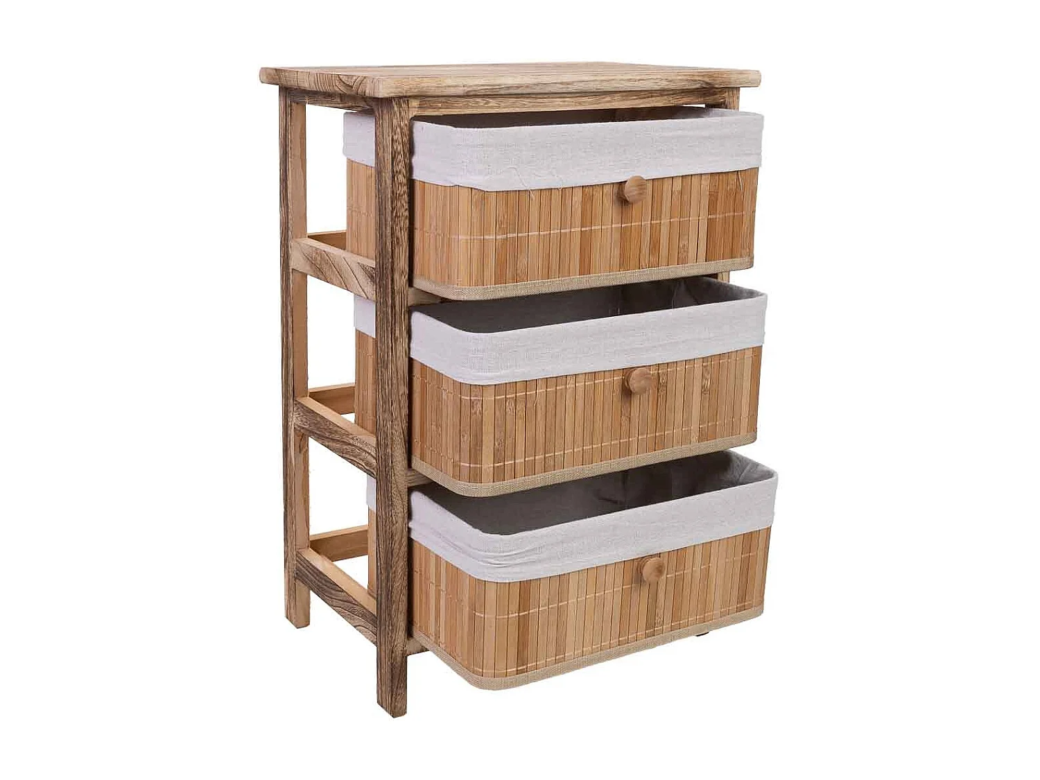 Cómoda de madeira com 3 gavetas forradas a bambu 40x29x58