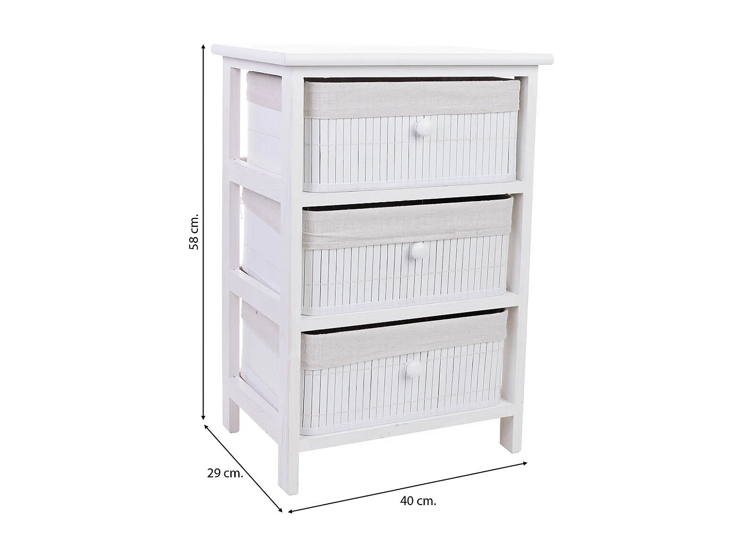 Commode en bois avec 3 tiroirs en bambou doublés 40x29x58