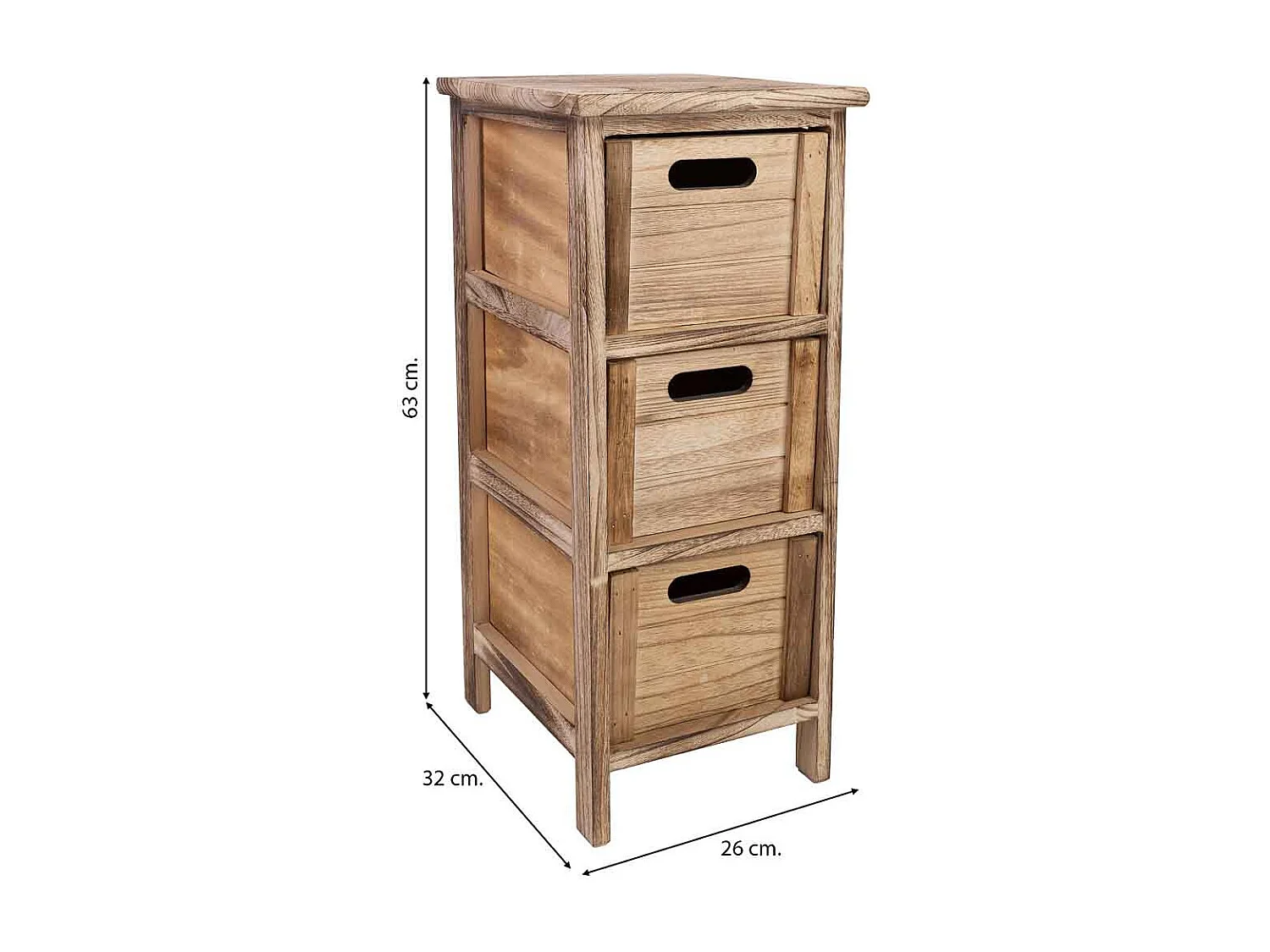 Cómoda de madeira com 3 gavetas em madeira 26x32x63