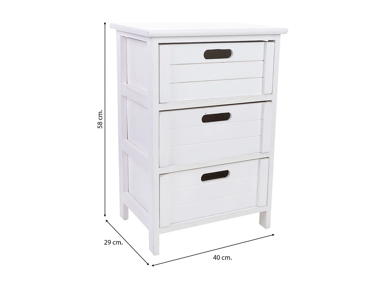 Cómoda de madeira com 3 gavetas de madeira 40x29x58