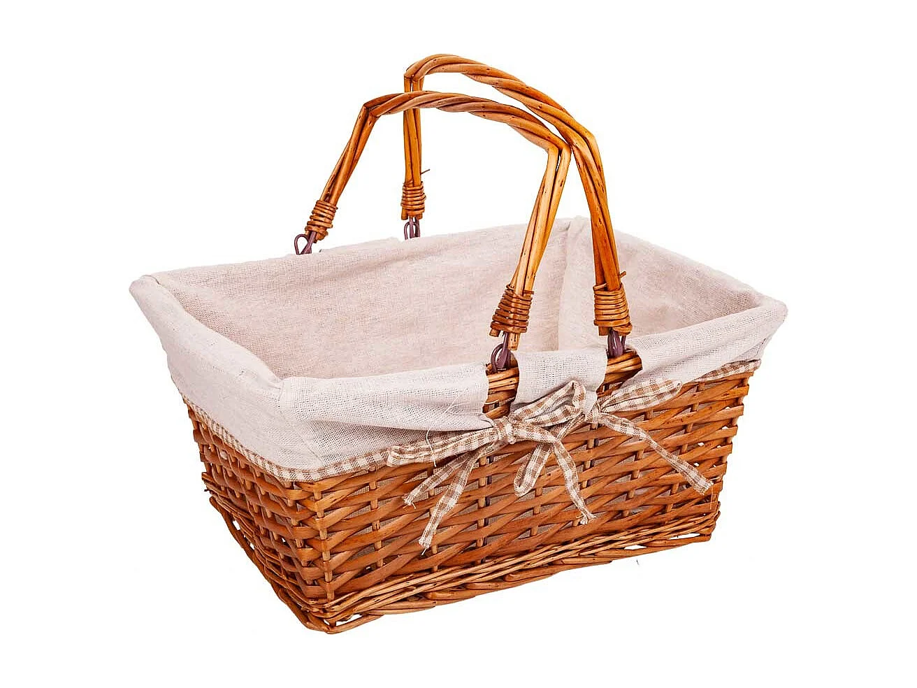 Gefütterter Weidenkorb mit braunem Klappgriff 38x30x17/30h cm