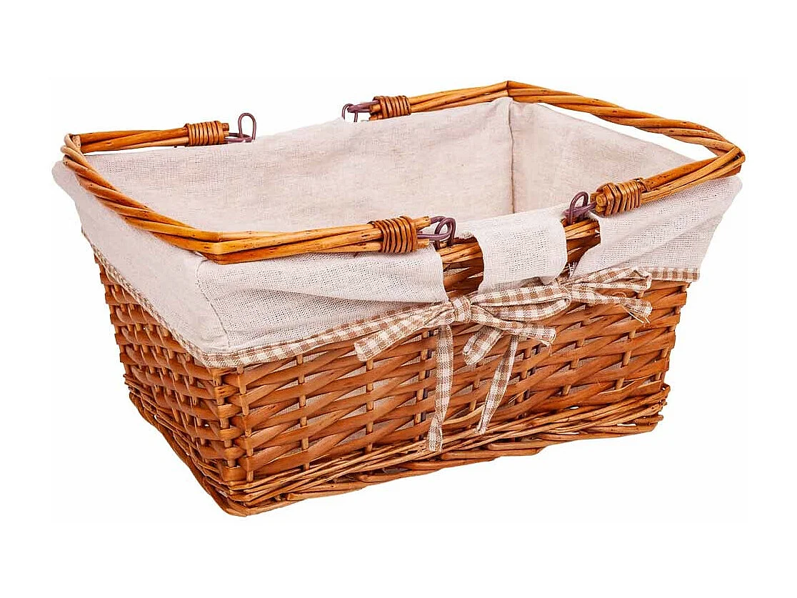 Gefütterter Weidenkorb mit braunem Klappgriff 38x30x17/30h cm