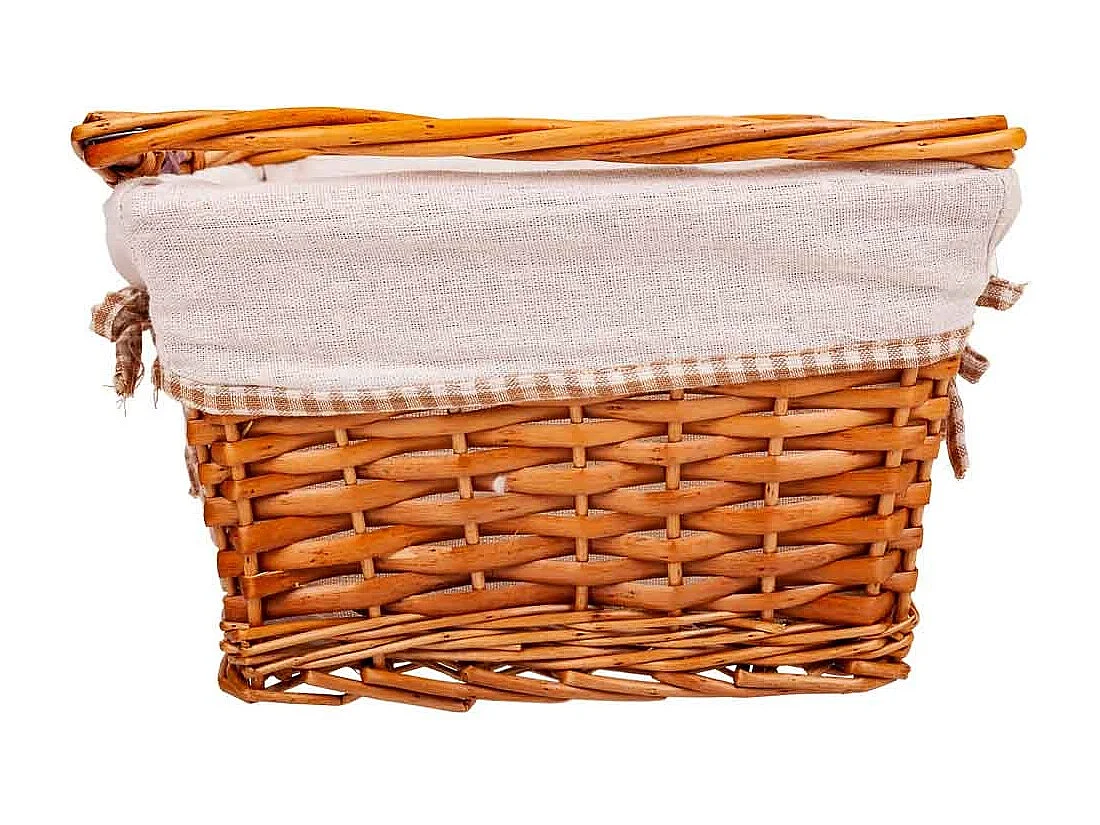 Gefütterter Weidenkorb mit braunem Klappgriff 38x30x17/30h cm