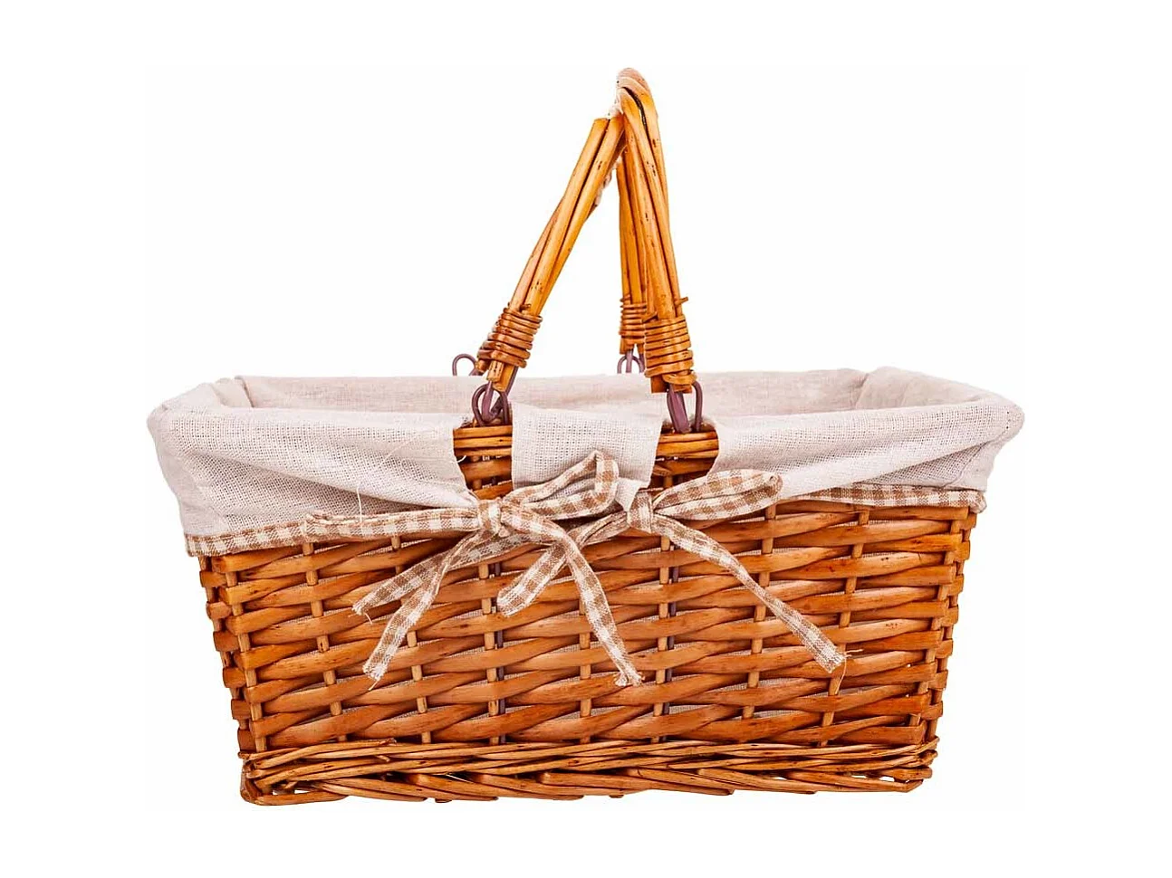 Cesto em vime forrado com asa dobrável castanha 38x30x17/30