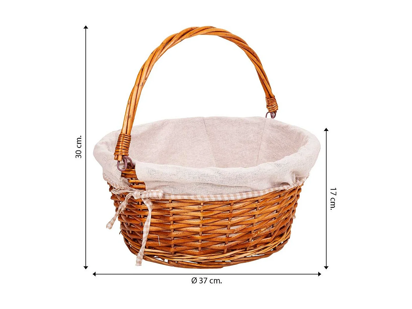 Cesto de vime forrado com alça dobrável marrom d37x17/30