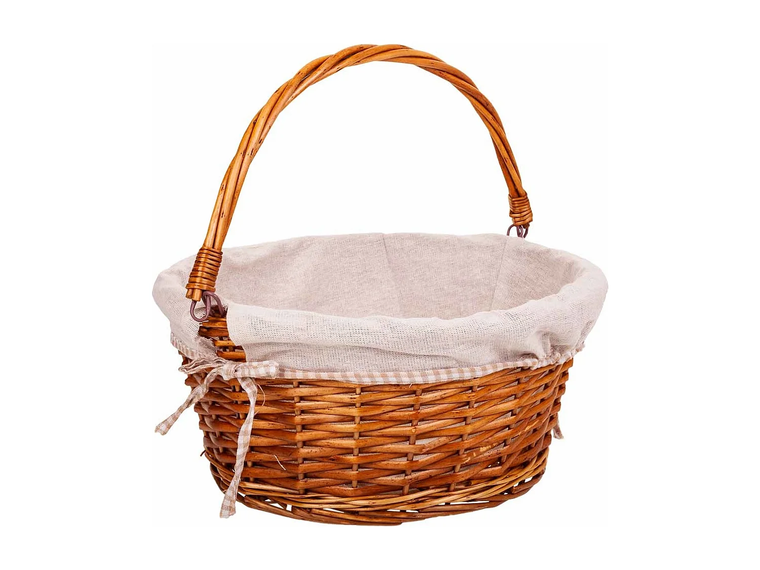 Cesto in vimini foderato con manico pieghevole marrone d37x17/30h