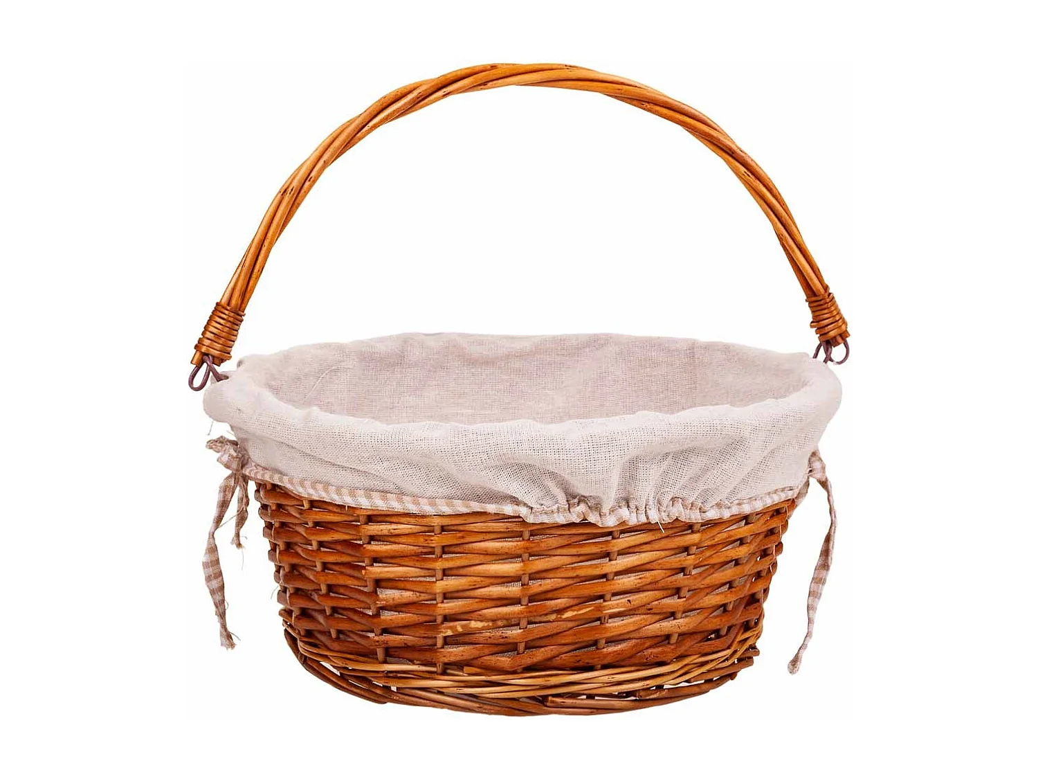 Cesto in vimini foderato con manico pieghevole marrone d37x17/30h