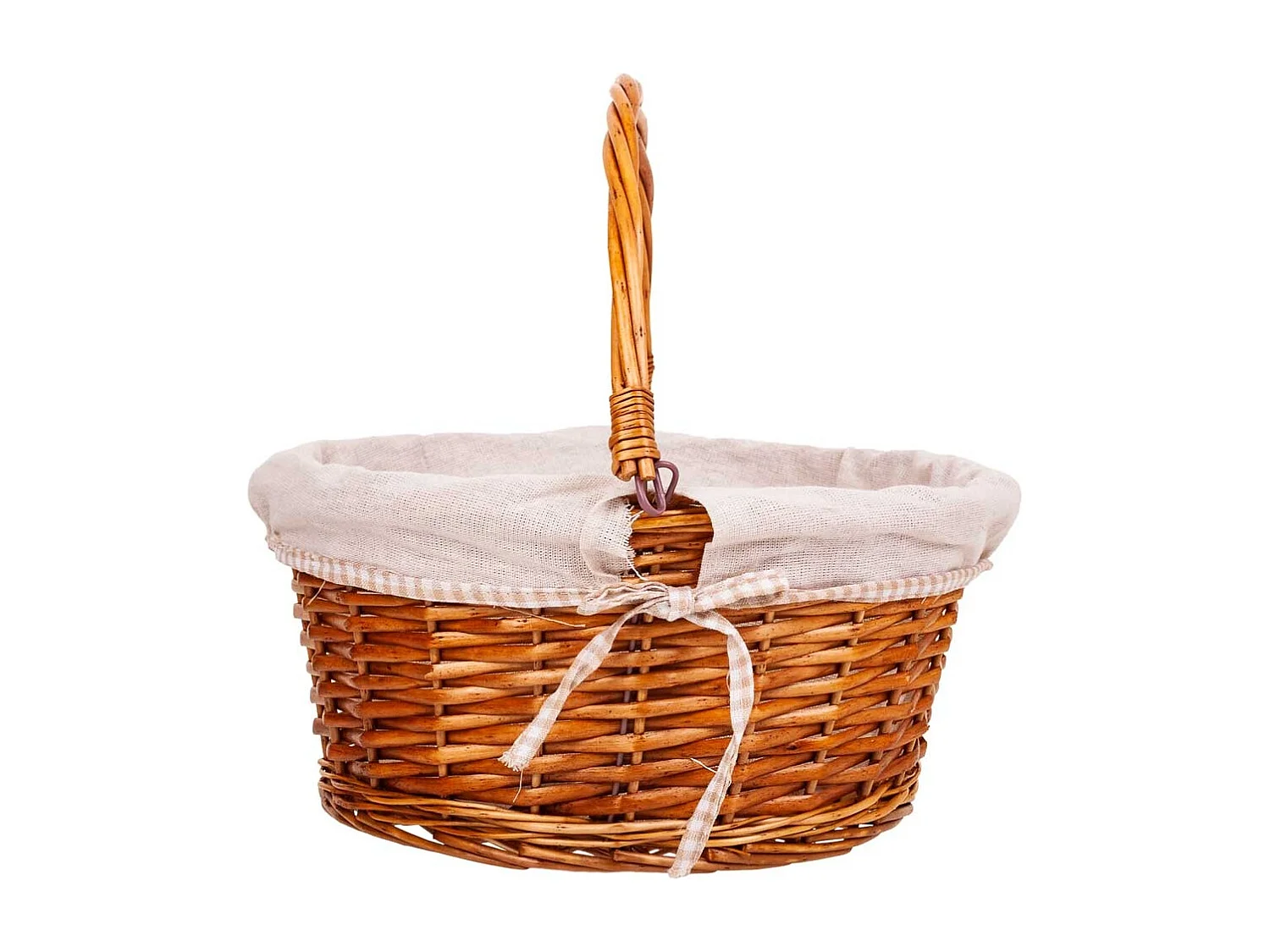 Cesto in vimini foderato con manico pieghevole marrone d37x17/30h