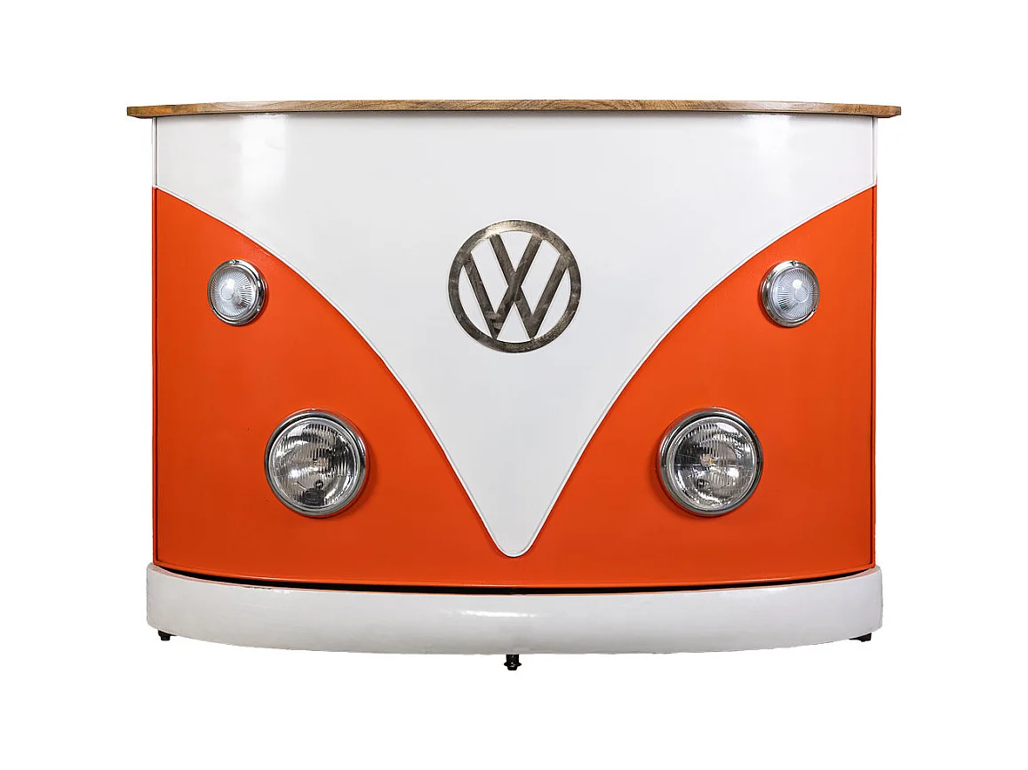 Bar porte-bouteilles fourgon en bois et métal orange 150x55x105h
