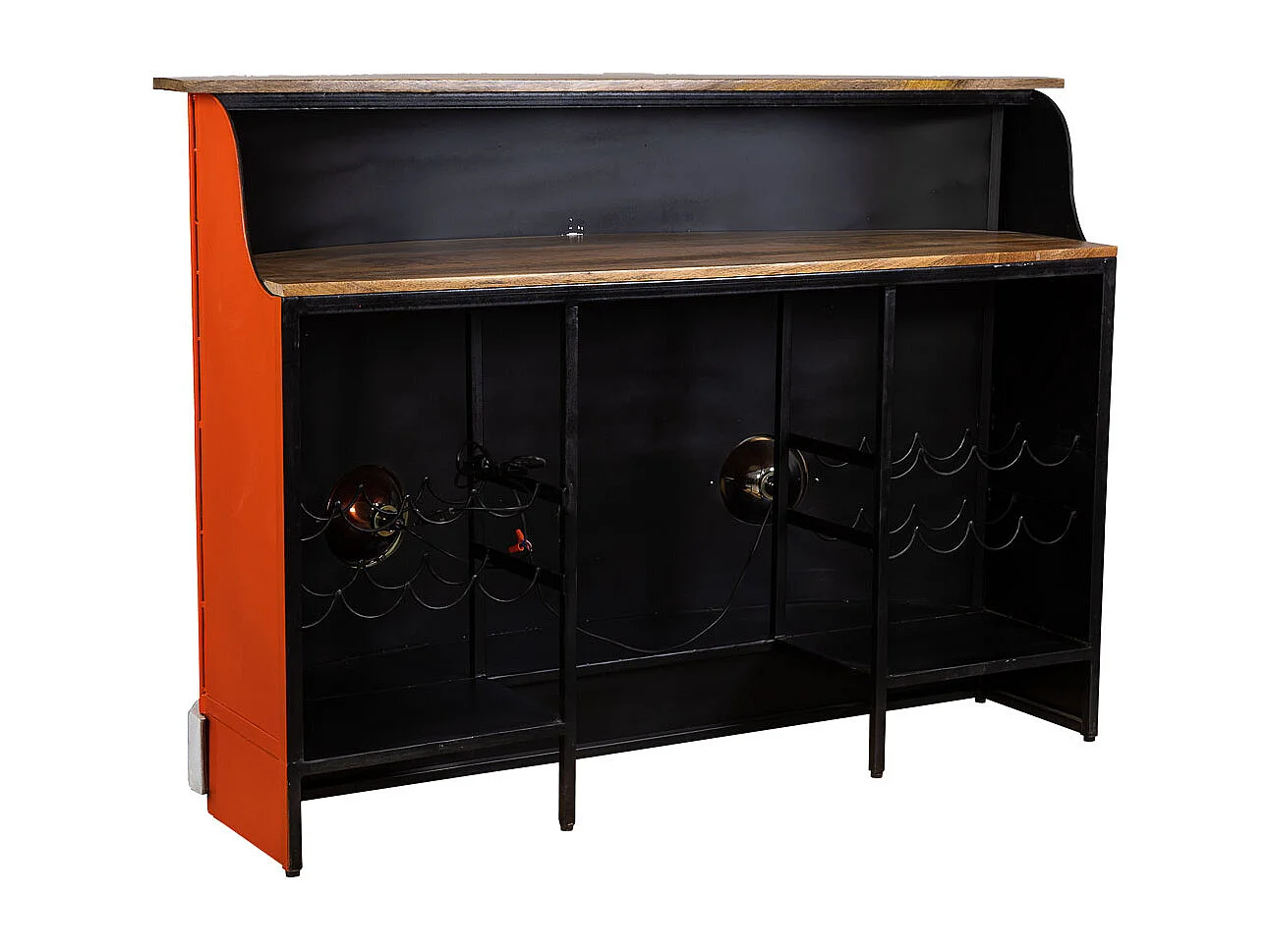 Bar porte-bouteilles fourgon en bois et métal orange 150x55x105h