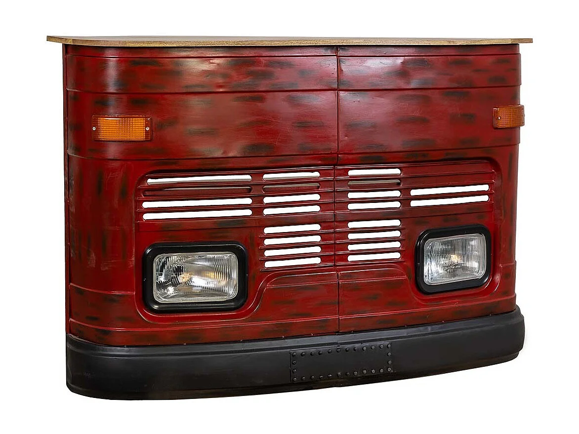 Bar à vin en bois et métal rouge 153x47x105h