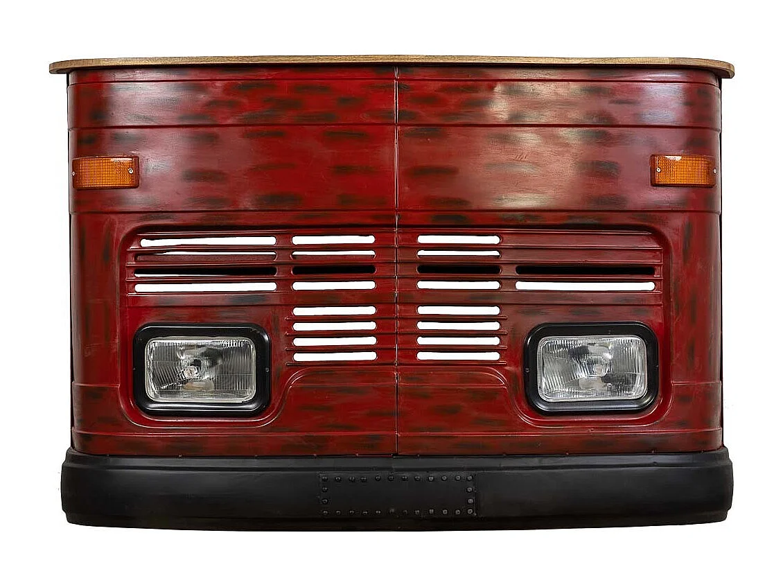 Bar à vin en bois et métal rouge 153x47x105h