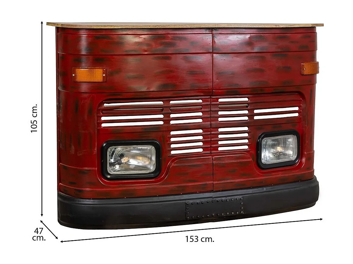 Bar à vin en bois et métal rouge 153x47x105h